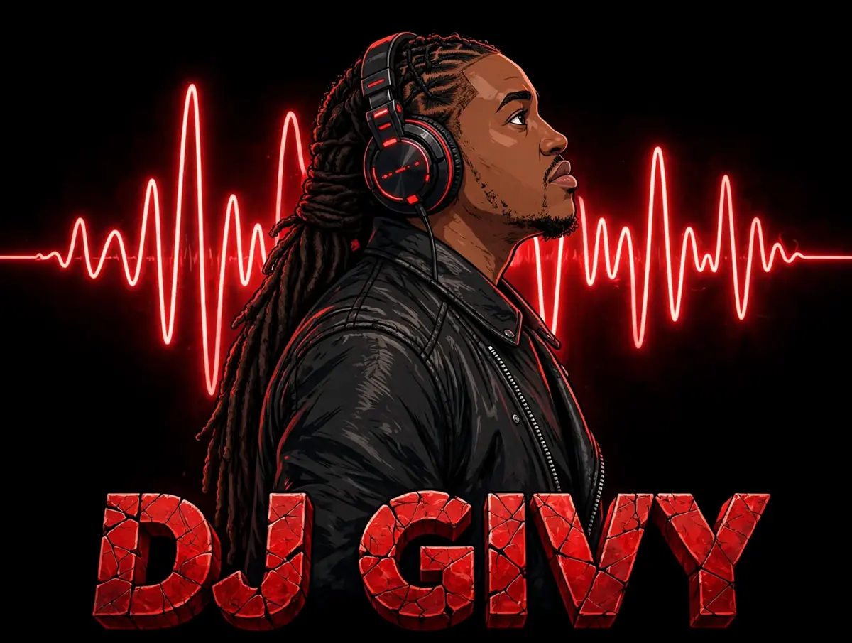 DJ Givy Baby — stylized portrait with red waveform